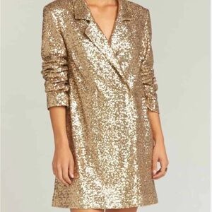 EUC Show me your Mumu Bazel Blazer dress in gold Sequin Long Sleeve Dress XS